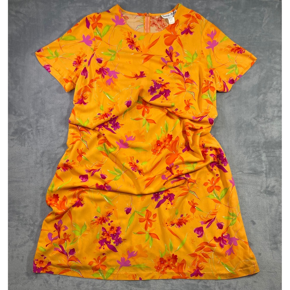 Victoria Holley Vintage Orange Floral Maxi Dress Short Sleeve Rayon Size 26 USA